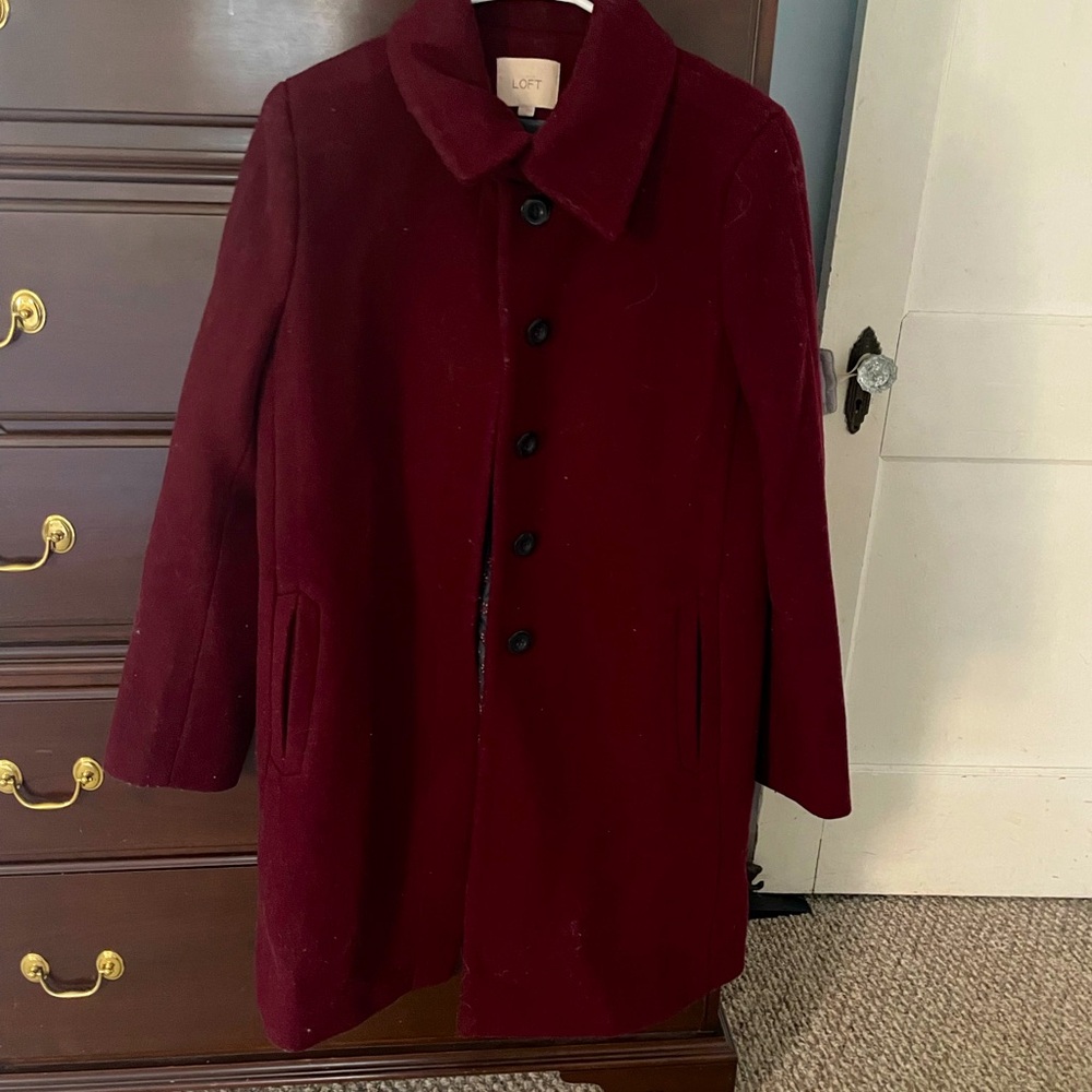 Loft Burgandy Pea coat